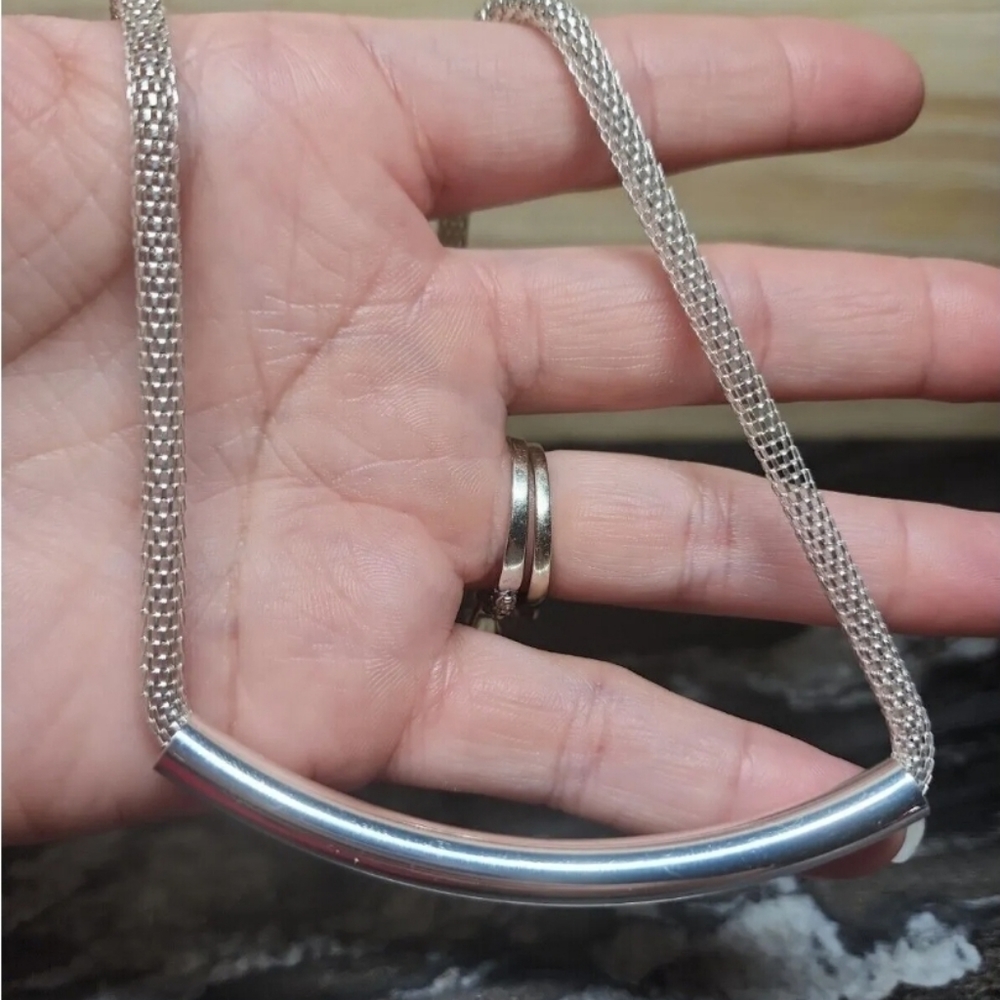 Silvertone Bar Scoop Necklace